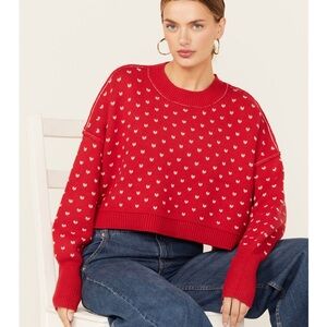 Free People Easy Street Cropped Pullover Pattern - Red NWT